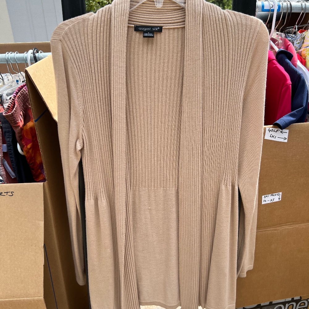 August Silk Long beige cardigan